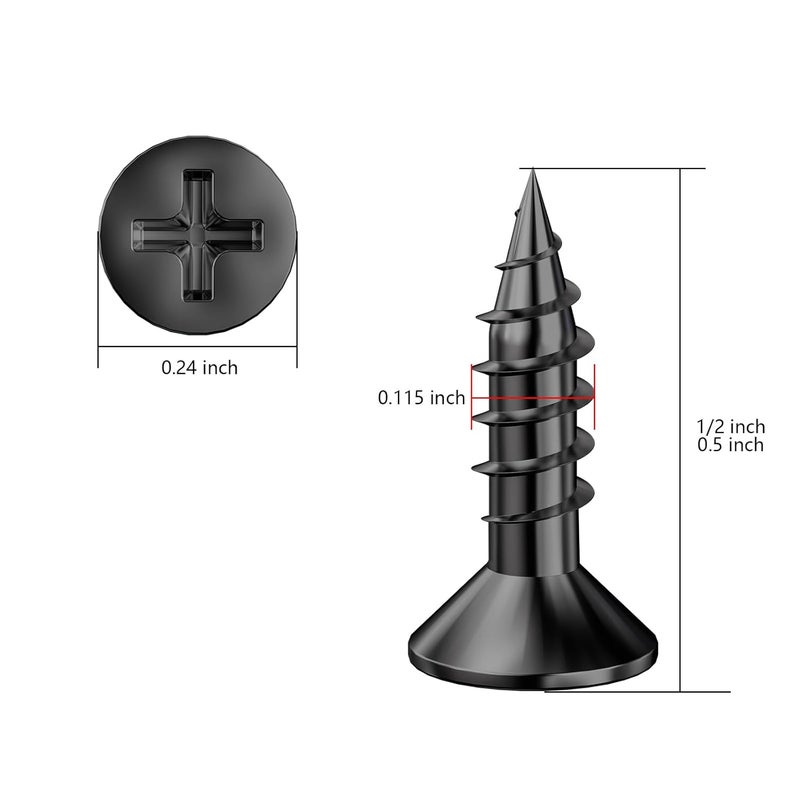 Wensilon Store (1200Pcs) #4x1/2 Black Wood Screw Quick Metal Self Tapping Flat Head - Image 2