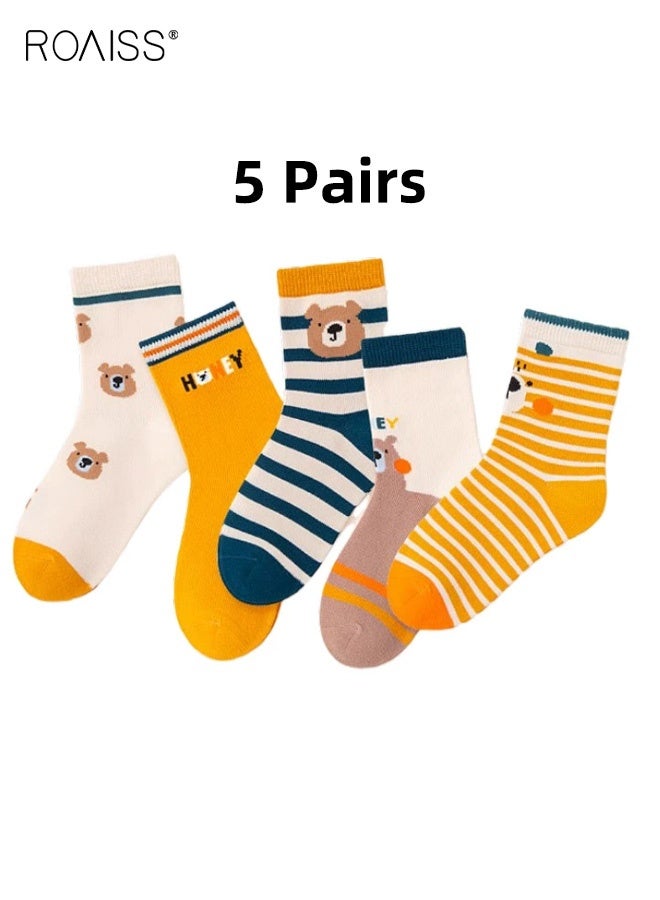 roaiss 5 Pairs Boys Mid-Calf Socks, Comfortable Sports Socks Set, Kids Crew Socks with Adorable Patterns, Cartoon Middle Tube Socks for Boys, Suitable for All Seasons - Image 1