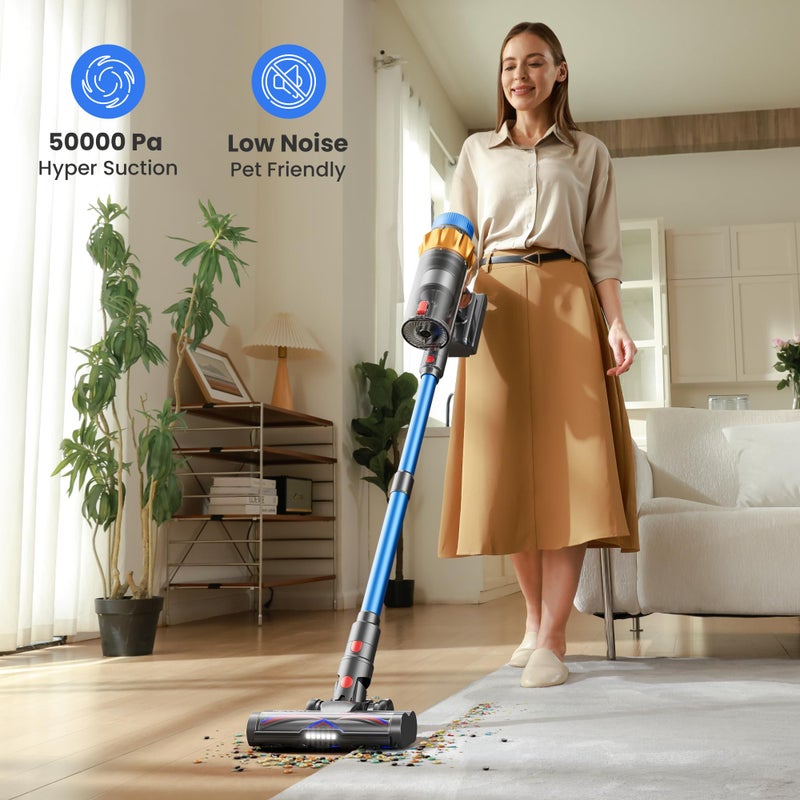 Kermoky مكنسة كهربائية كيرموكي بدون سلك، 650 واط 55 كيلو باسكال 70 دقيقة مكنسات كهربائية للمنزل، مكنسة عمودية بدون سلك قائمة بذاتها مع خاصية مقاومة التشابك، مكنسة لاسلكية خفيفة الوزن للأرضيات الخشبية/السجاد/شعر الحيوانات الأليفة - Image 2