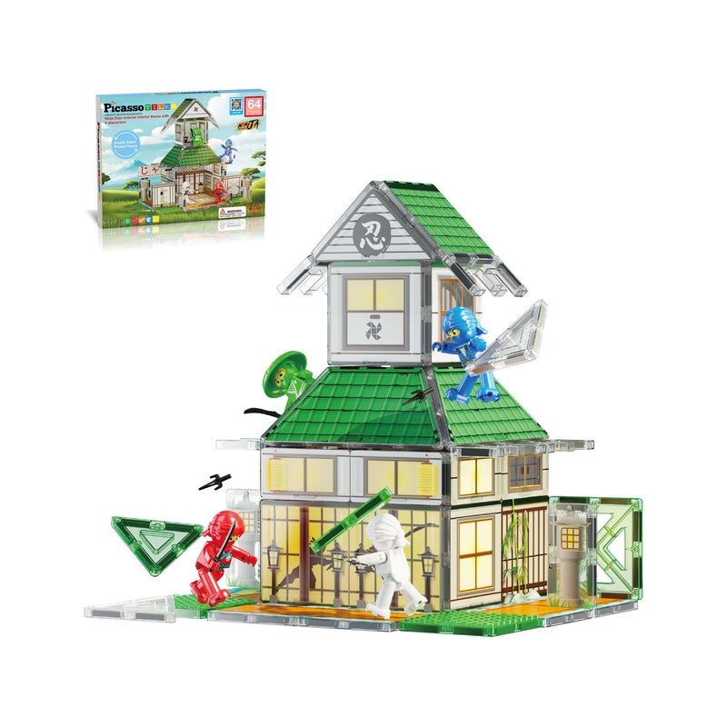 PicassoTiles Ninja Dojo Magnetic Tiles Building Set (64 Pieces) - Image 1