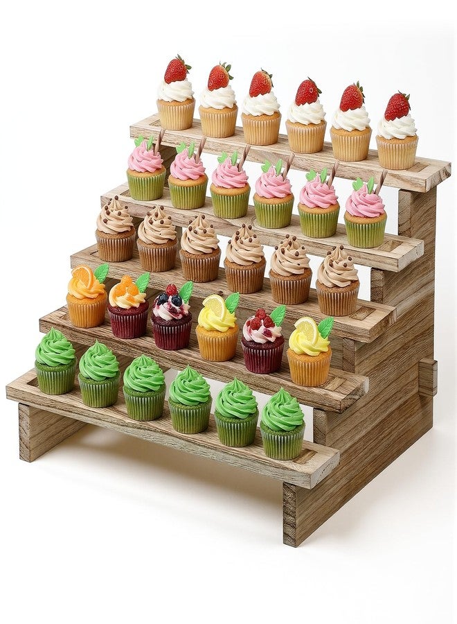 Xosjska 5 Tier Wooden Cupcake Stand Wood Cupcake Stands Tool Free Rustic Wood Cupcake-Display Stand Tiered Party Table Display Riser for Wedding, Party Desserts - Image 2