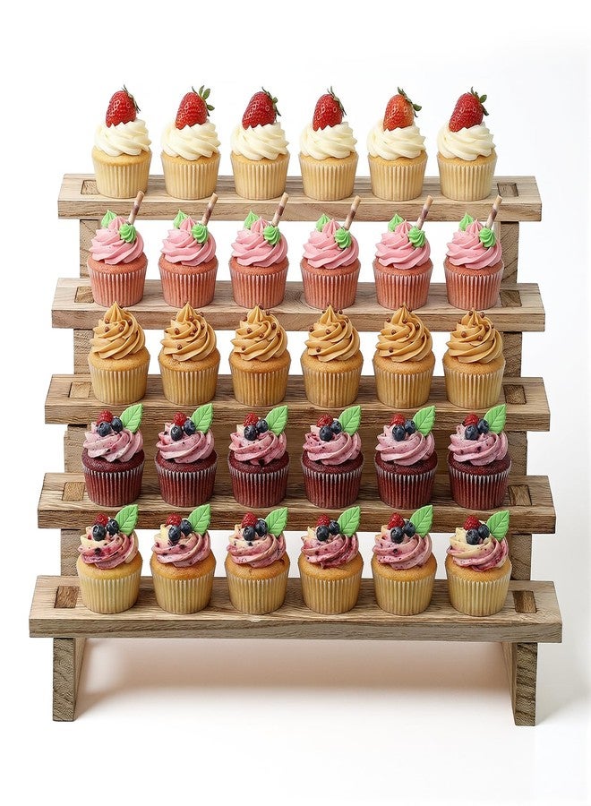 Xosjska 5 Tier Wooden Cupcake Stand Wood Cupcake Stands Tool Free Rustic Wood Cupcake-Display Stand Tiered Party Table Display Riser for Wedding, Party Desserts - Image 1