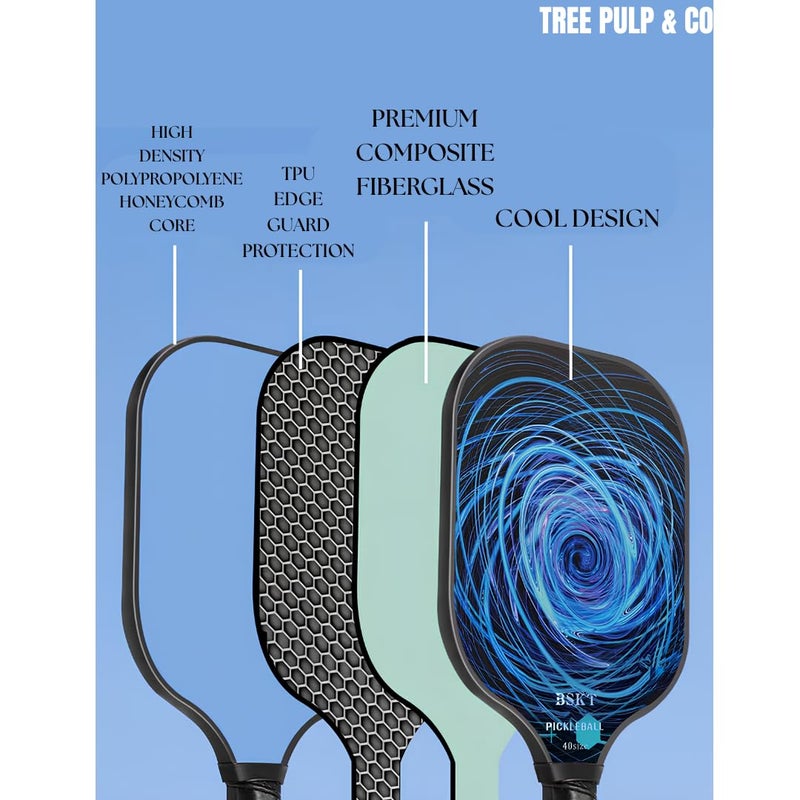 TREE PULP & CO مجموعة مضارب بيكلبول جالاكسي ويف من 2 - معتمدة من USAPA، خفيفة الوزن ومتينة مع 4 كرات وغطاء - مضارب مميزة للبالغين، المبتدئين والمحترفين - للعب في الداخل والخارج - Image 5