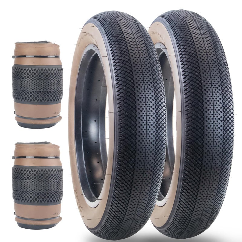 BALINGE E Bike Fat tire 20 x 4 Fat tire Heavy Duty High-Performance Wear-Resistant E-Bike Mountain Snow Bike Tire ，2 Pack，Brown Wall - Image 1