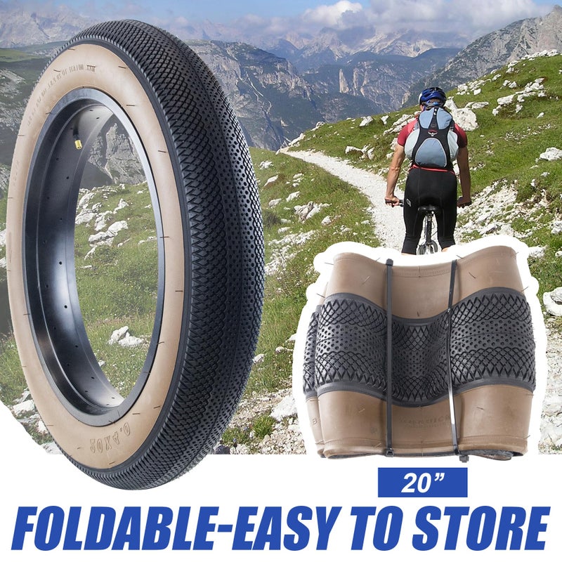 BALINGE E Bike Fat tire 20 x 4 Fat tire Heavy Duty High-Performance Wear-Resistant E-Bike Mountain Snow Bike Tire ，2 Pack，Brown Wall - Image 2