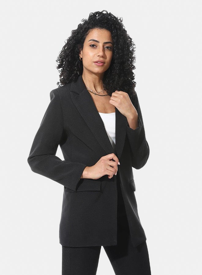Andora Formal Notched Lapel Blazer With Front Pockets _ Black - Image 2