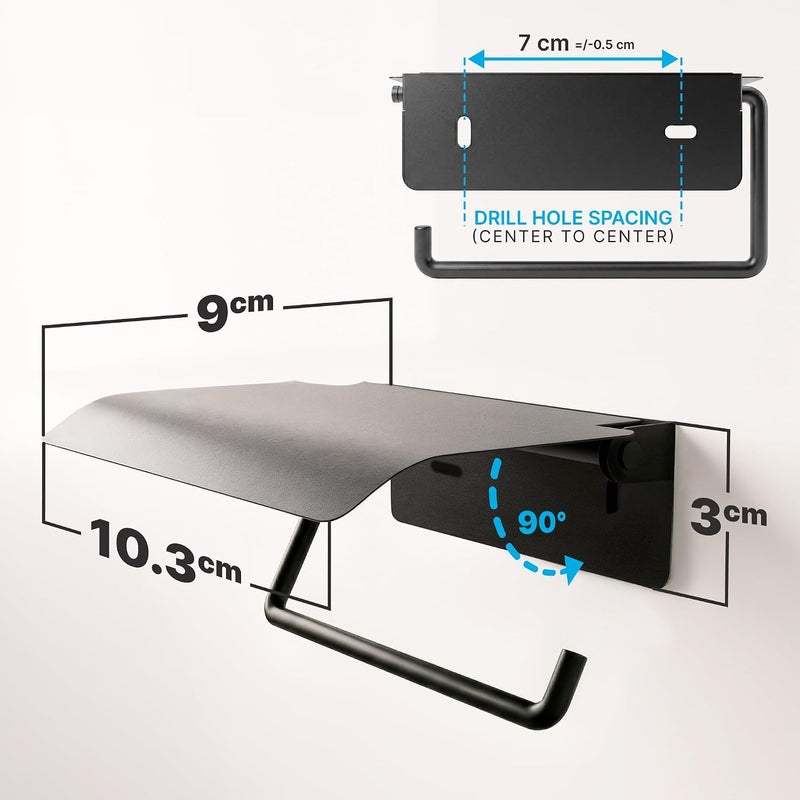 Minismus toilet roll holder with cover, keeps the roll dry and clean, holder including strong adhesive for mounting without drilling and wall screws for secure attachment (Black) - Image 3