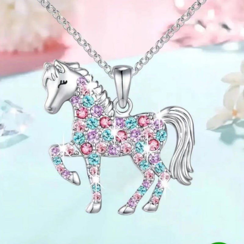Chic Rainbow Pony Pendant Necklace for Kids Color