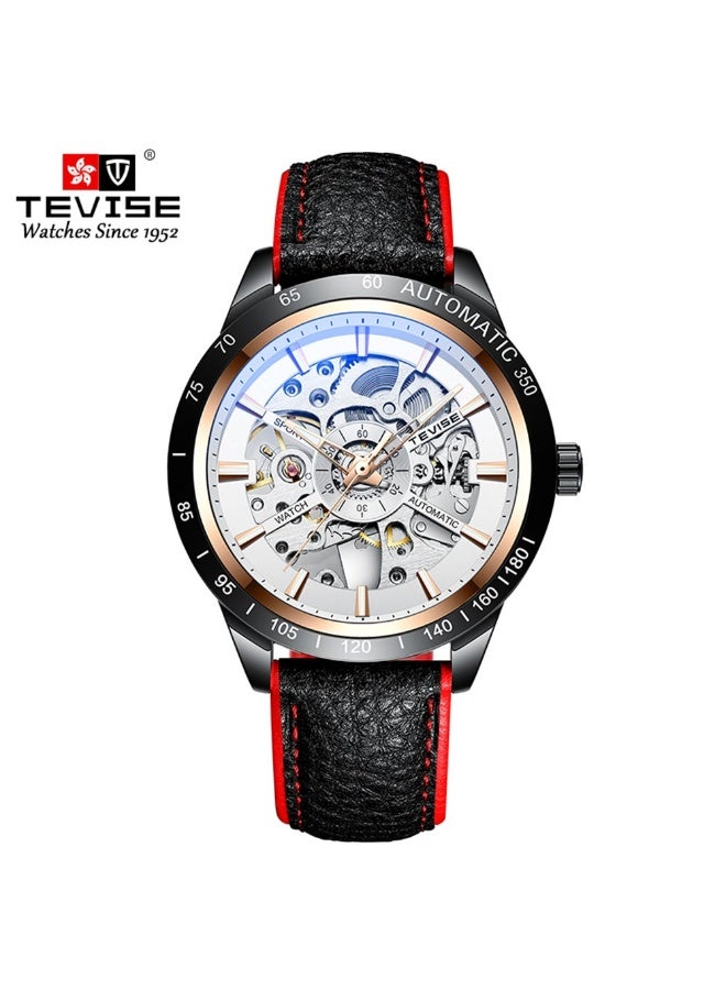 Tevise Automatic Mechanical Wrist Watch With Luminous Pointer Leather Band For Men - Image 1