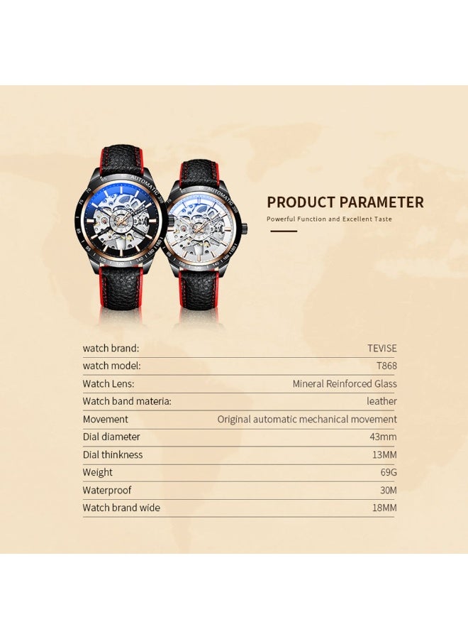 Tevise Automatic Mechanical Wrist Watch With Luminous Pointer Leather Band For Men - Image 4