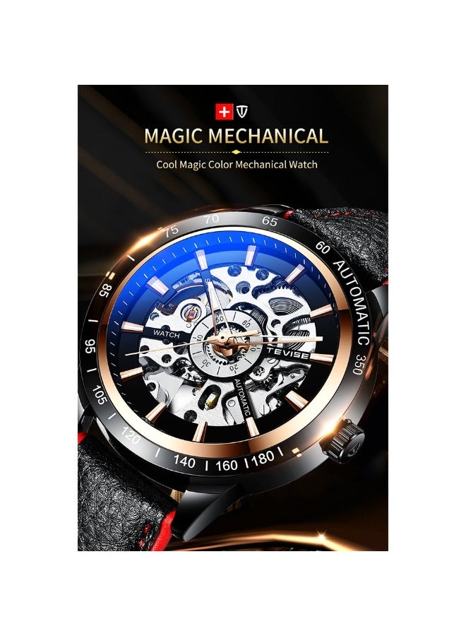 Tevise Automatic Mechanical Wrist Watch With Luminous Pointer Leather Band For Men - Image 3