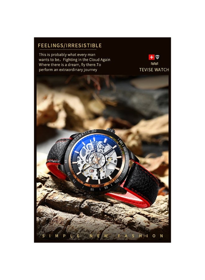 Tevise Automatic Mechanical Wrist Watch With Luminous Pointer Leather Band For Men - Image 2