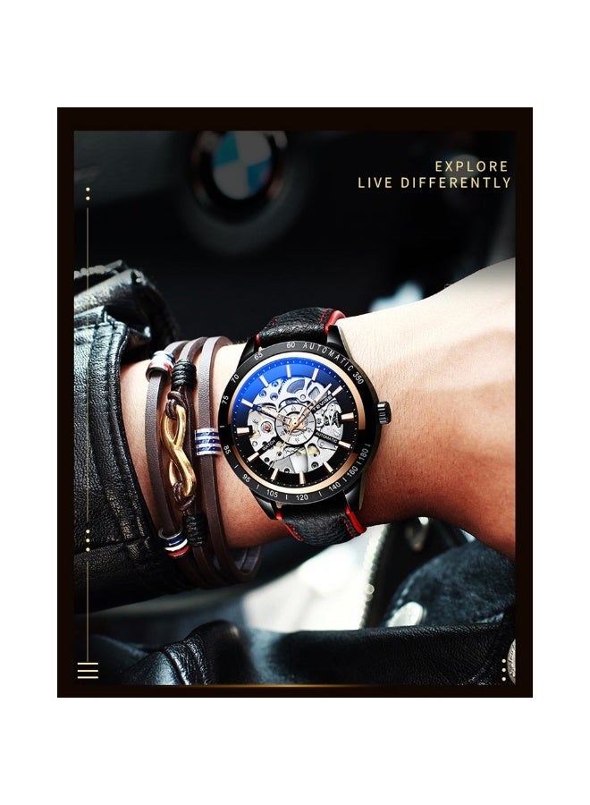 Tevise Automatic Mechanical Wrist Watch With Luminous Pointer Leather Band For Men - Image 5