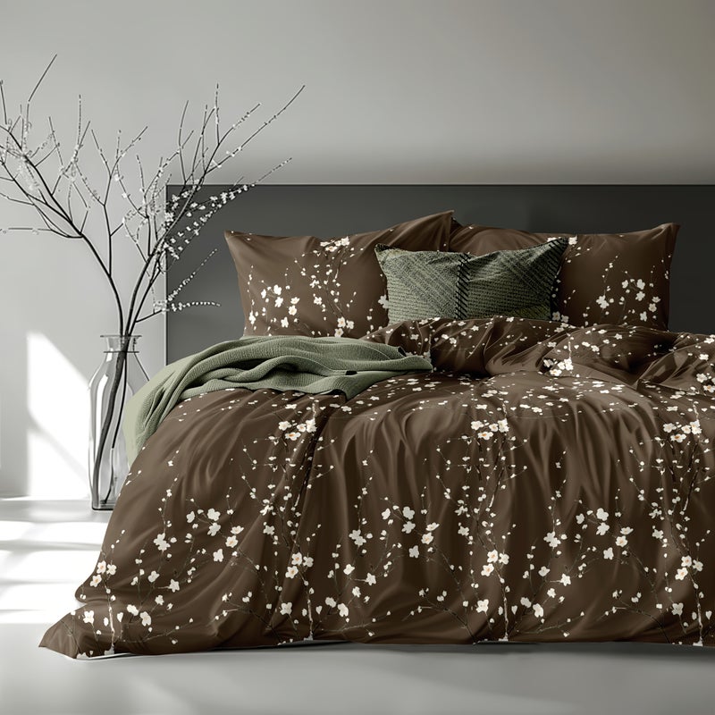 3pcs Winter Plum Down Comforter Cover Set, 1 Down Comforter Cover, 2 Pillowcases, No Filling, 100% Ultra-Light Fiber, Machine Washable, Zipper Closure, Double, Single, Queen, King, Unisex, Suitable for All Seasons, Suitable for Home Guest Room - Image 1