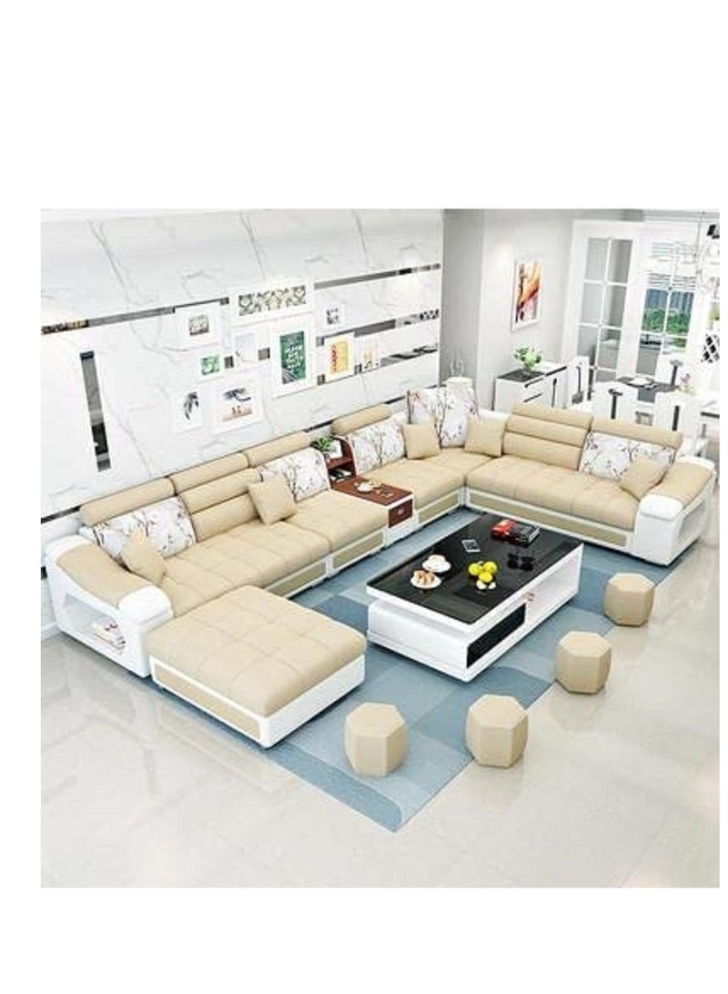 Ripple FURNITURE Modern Couch U Shaped Fabric Living Room Furniture Chaise Lounge Recliner Sectional L Shape Corner Sofa Set Beige  7 Seater 398X90X80  - Image 1