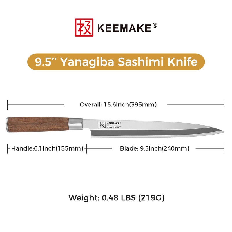 KEEMAKE Sashimi Sushi Knife Japanese - 9.5 inch Yanagiba Knife Japanese VG10 Stainless steel Single Bevel Blade, Perfect Rosewood Handle Filleting & Slicing Knives - Image 2