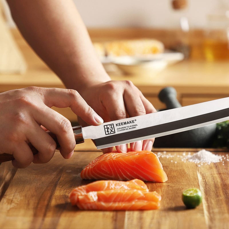 KEEMAKE Sashimi Sushi Knife Japanese - 9.5 inch Yanagiba Knife Japanese VG10 Stainless steel Single Bevel Blade, Perfect Rosewood Handle Filleting & Slicing Knives - Image 5