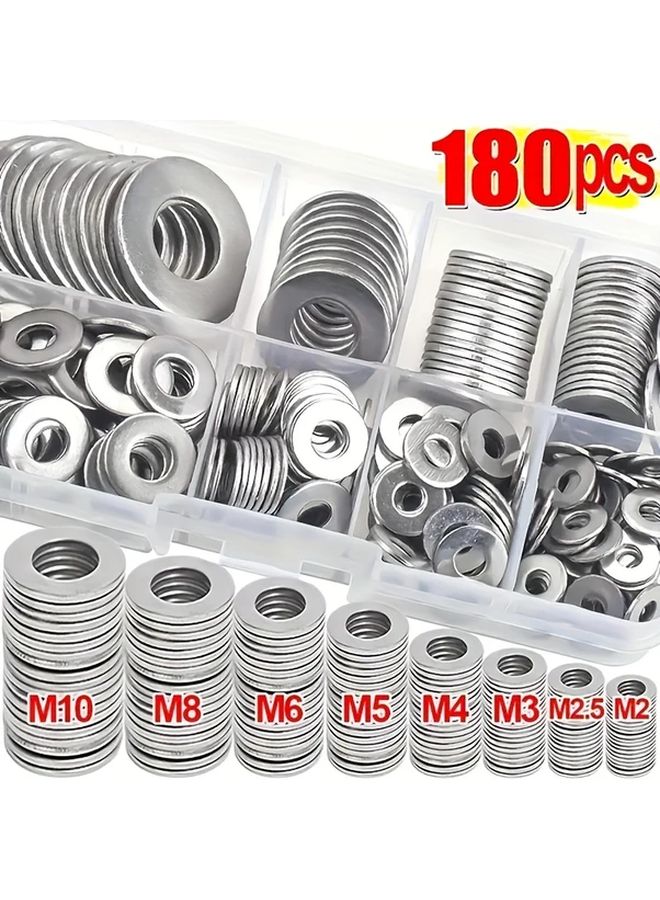 180pcs Stainless Steel Washers M2 M10 O Ring Fasteners Spacers For DIY Machinery Electronics - Image 1
