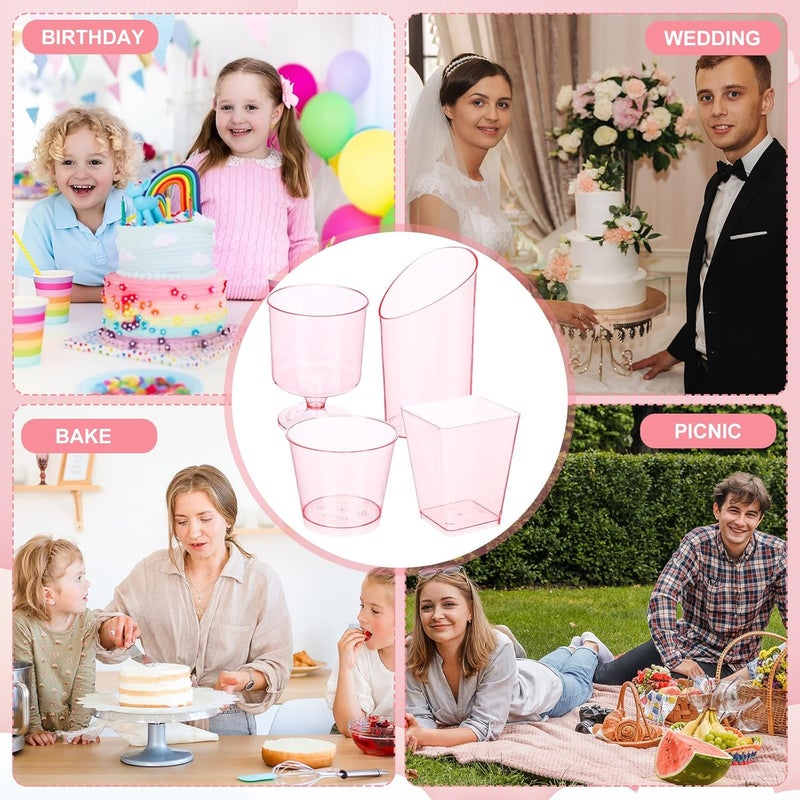 Funnymoom 300 Packs Mini Dessert Cups with Spoons 3 and 5 oz Clear Plastic Square Parfait Shooters Cups Round Goblet for Party Dessert Yogurt Fruit Ice Cream Cake Pudding Transparent Pink - Image 3