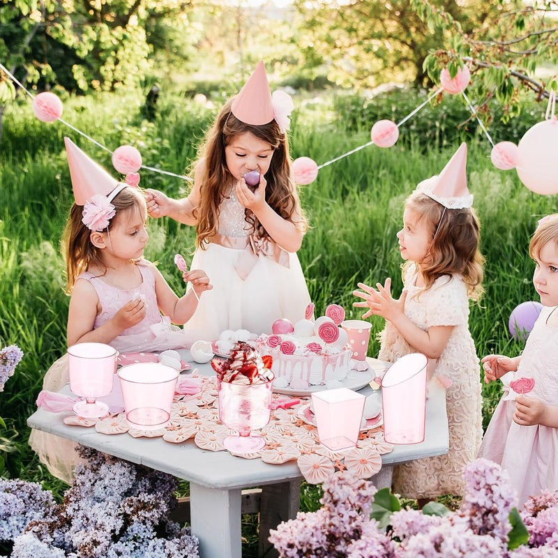 Funnymoom 300 Packs Mini Dessert Cups with Spoons 3 and 5 oz Clear Plastic Square Parfait Shooters Cups Round Goblet for Party Dessert Yogurt Fruit Ice Cream Cake Pudding Transparent Pink - Image 2