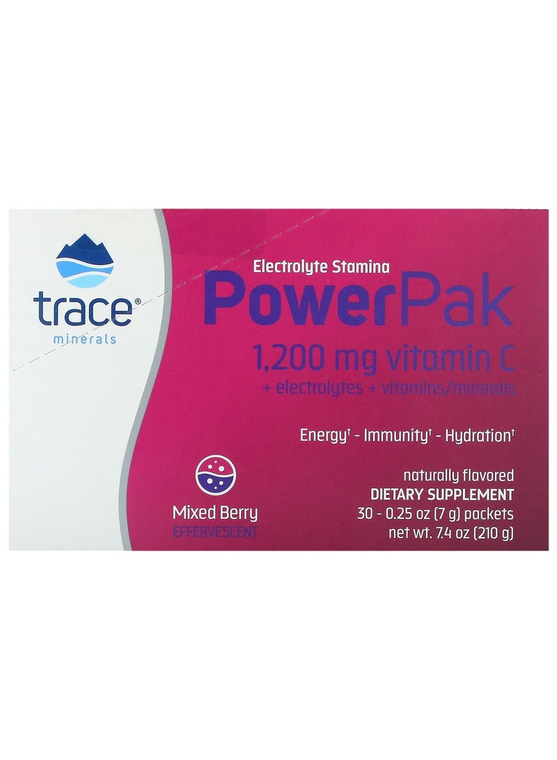 Trace Minerals Electrolyte Stamina PowerPak, Mixed Berry, 30 Packets, 0.25 oz (7 g) Each