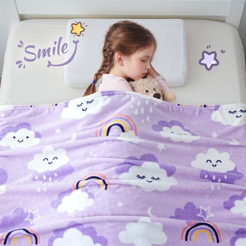 SOCHOW Cute Cloud Print Fleece Throw Blanket for Kids Boys and Girls, Soft Lightweight Cozy Warm Flannel Blanket for Toddler Bed, Purple 50 x 60 Inches - Image 3