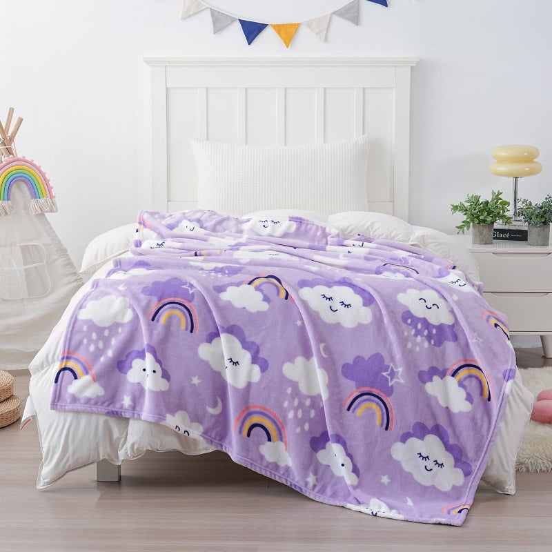 SOCHOW Cute Cloud Print Fleece Throw Blanket for Kids Boys and Girls, Soft Lightweight Cozy Warm Flannel Blanket for Toddler Bed, Purple 50 x 60 Inches - Image 4