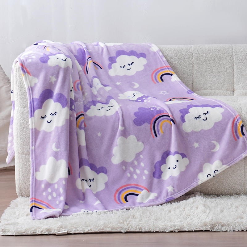 SOCHOW Cute Cloud Print Fleece Throw Blanket for Kids Boys and Girls, Soft Lightweight Cozy Warm Flannel Blanket for Toddler Bed, Purple 50 x 60 Inches - Image 1