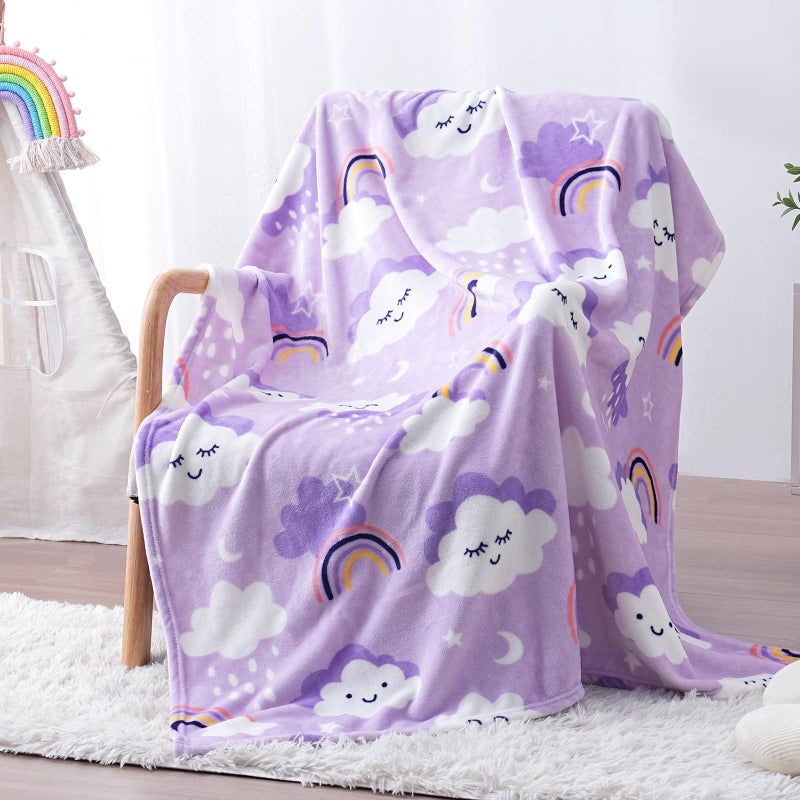 SOCHOW Cute Cloud Print Fleece Throw Blanket for Kids Boys and Girls, Soft Lightweight Cozy Warm Flannel Blanket for Toddler Bed, Purple 50 x 60 Inches - Image 2