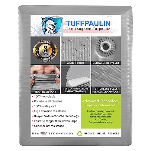 TUFFPAULIN Plastic 6Ft X 9Ft 120 Gsm Silver Tarpaulin Tirpal, Extra Strong, Reinforced, Uv Resistant, 100% Waterproof Virgin, 6 Layer Mlcl 3D Rib Technology-1 No., 108x72x0.03 In - Image 3