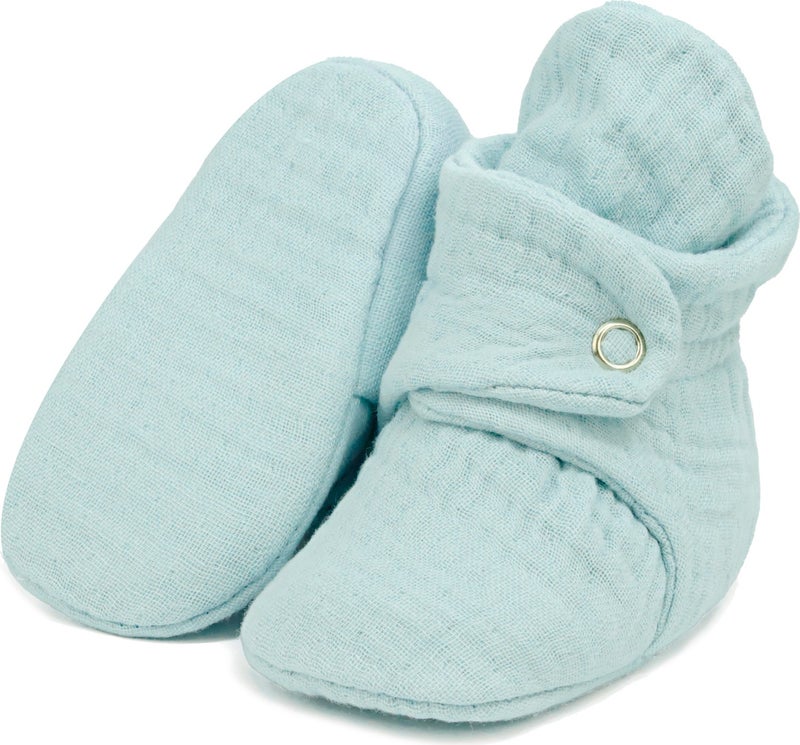 Ella Bonna Muslin Baby Booties, Organic Cotton, Newborn Slippers, Mint Green  - Image 1