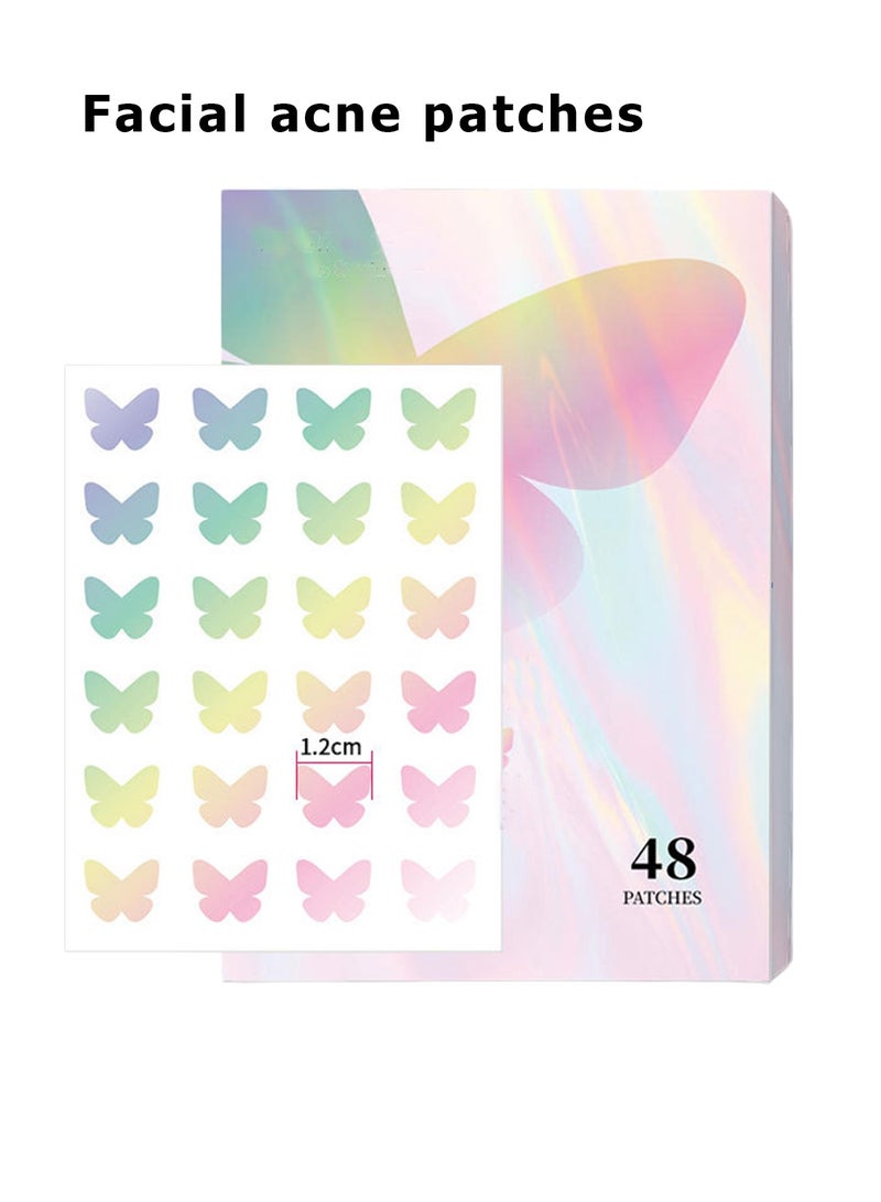 48 Count Acne Patch For Shrinking Zits and Whiteheads Pimple Patches Acne Absorbing Cover Patch Hydrocolloid Hydrocolloid Cute Acne Patches Nighttime Spot Stickers for Face and Skin Butterfly-shape Colorful Acne Patches - Image 1
