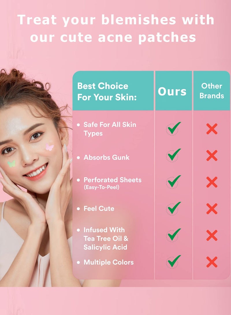 48 Count Acne Patch For Shrinking Zits and Whiteheads Pimple Patches Acne Absorbing Cover Patch Hydrocolloid Hydrocolloid Cute Acne Patches Nighttime Spot Stickers for Face and Skin Butterfly-shape Colorful Acne Patches - Image 3