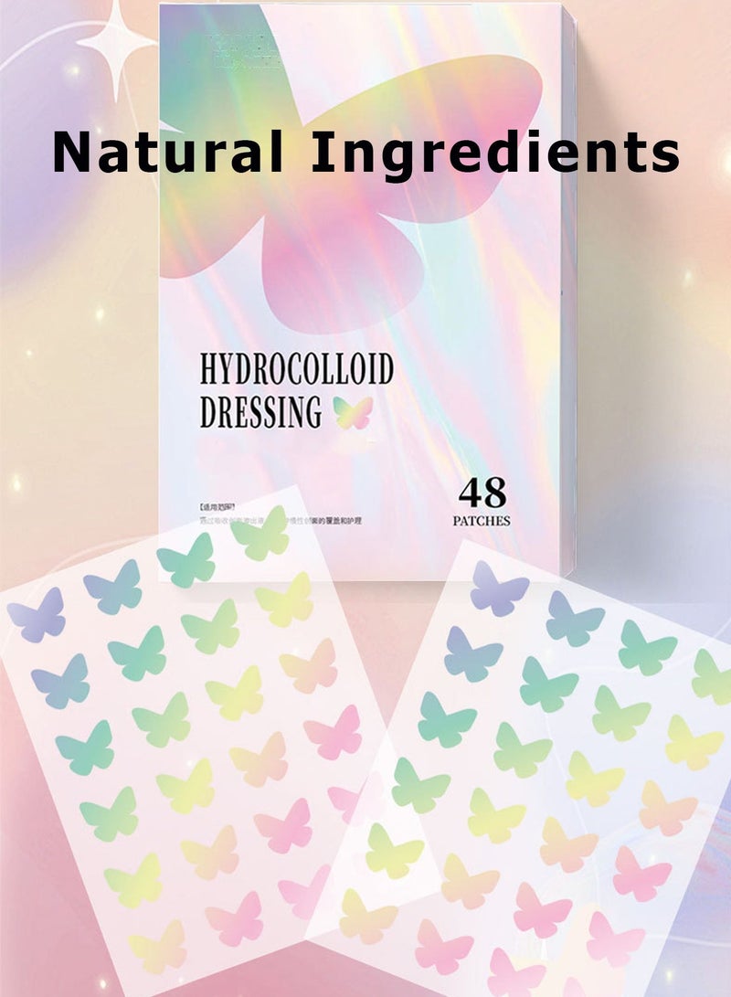 48 Count Acne Patch For Shrinking Zits and Whiteheads Pimple Patches Acne Absorbing Cover Patch Hydrocolloid Hydrocolloid Cute Acne Patches Nighttime Spot Stickers for Face and Skin Butterfly-shape Colorful Acne Patches - Image 4