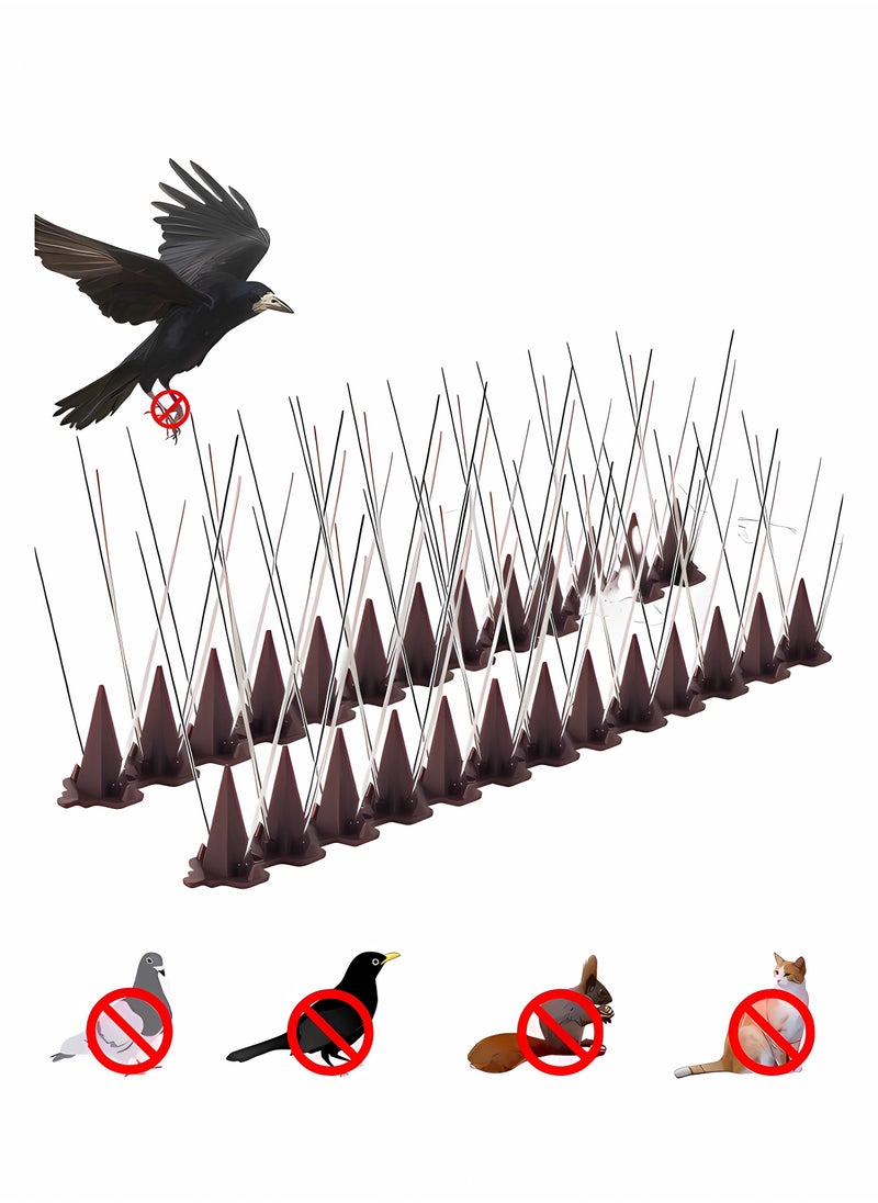 Generic - 10-Piece Bird Spikes Set-Anti Bird Stainless Steel and Brown Plastic Fence Spikes Set-Bird Deterrent Spikes for Pigeons and Other Animals-Bird Repellent Devices Outdoor for Roof/Garden/Wall - Image 1