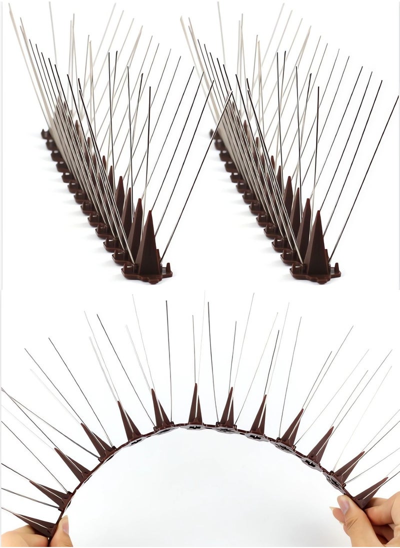 Generic - 10-Piece Bird Spikes Set-Anti Bird Stainless Steel and Brown Plastic Fence Spikes Set-Bird Deterrent Spikes for Pigeons and Other Animals-Bird Repellent Devices Outdoor for Roof/Garden/Wall - Image 1