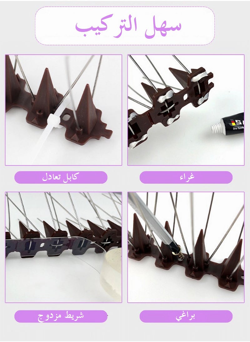 Generic - 10-Piece Bird Spikes Set-Anti Bird Stainless Steel and Brown Plastic Fence Spikes Set-Bird Deterrent Spikes for Pigeons and Other Animals-Bird Repellent Devices Outdoor for Roof/Garden/Wall - Image 1