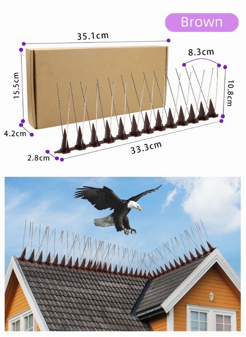 Generic - 10-Piece Bird Spikes Set-Anti Bird Stainless Steel and Brown Plastic Fence Spikes Set-Bird Deterrent Spikes for Pigeons and Other Animals-Bird Repellent Devices Outdoor for Roof/Garden/Wall - Image 1