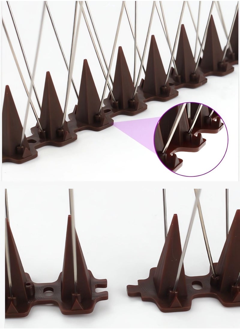 Generic - 10-Piece Bird Spikes Set-Anti Bird Stainless Steel and Brown Plastic Fence Spikes Set-Bird Deterrent Spikes for Pigeons and Other Animals-Bird Repellent Devices Outdoor for Roof/Garden/Wall - Image 1