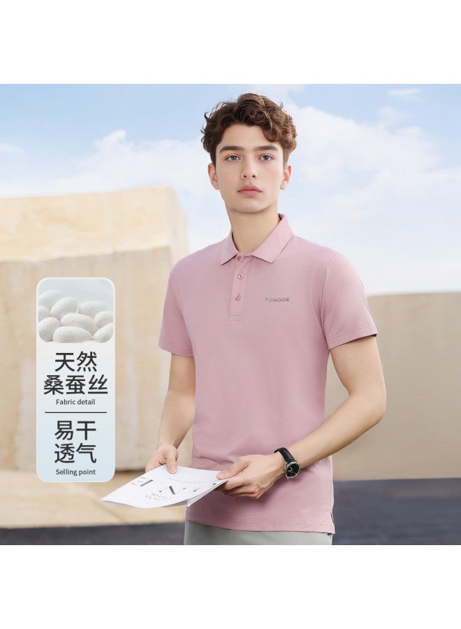 Fomoce summer Business Casual Minimalist Solid Color Men's Short-sleeve Polo Shirt - Image 2