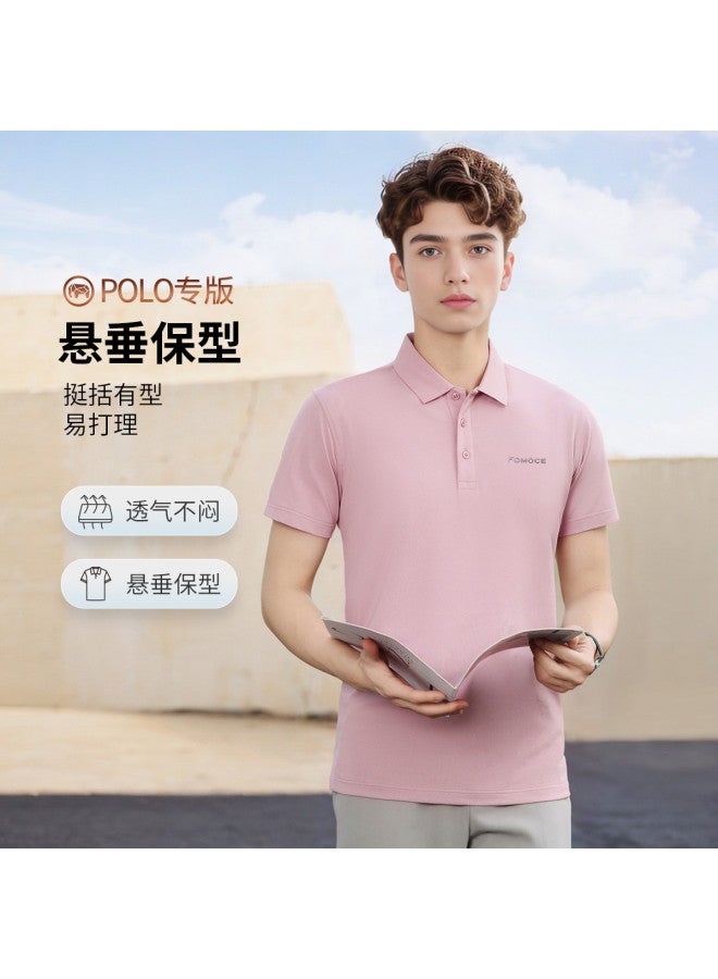 Fomoce summer Business Casual Minimalist Solid Color Men's Short-sleeve Polo Shirt - Image 3