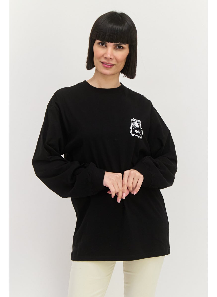 X-Girl Women Round Neck Long Sleeves Graphic Print T-Shirt, Black  - Image 1