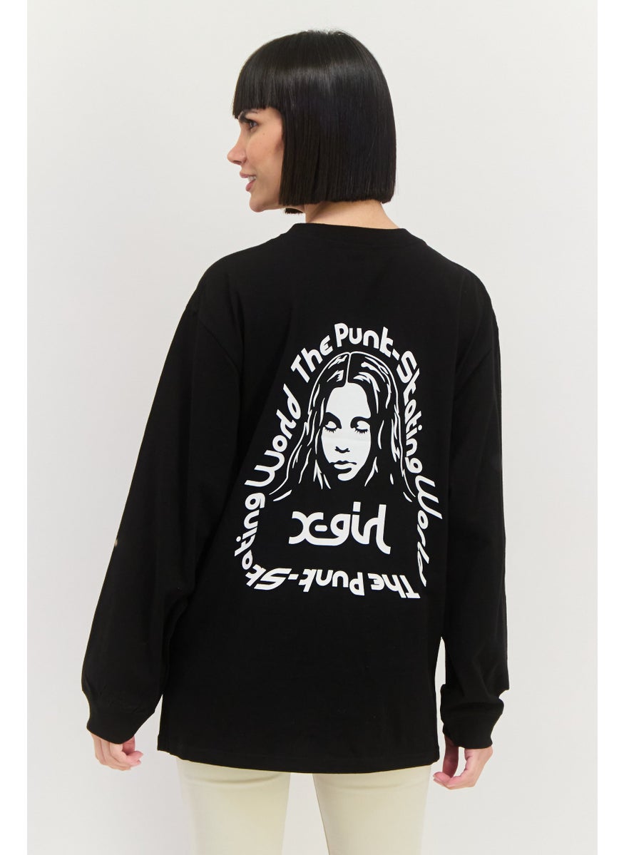 X-Girl Women Round Neck Long Sleeves Graphic Print T-Shirt, Black  - Image 3