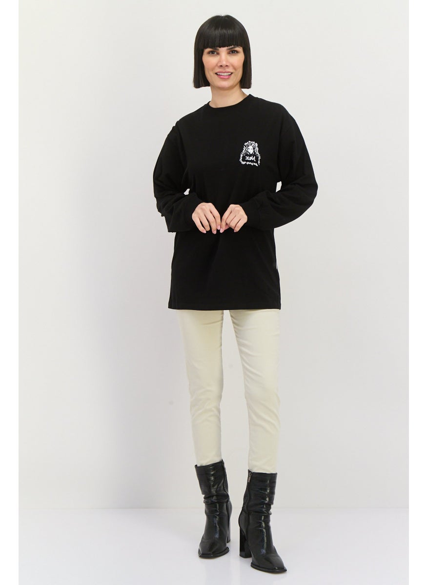 X-Girl Women Round Neck Long Sleeves Graphic Print T-Shirt, Black  - Image 4