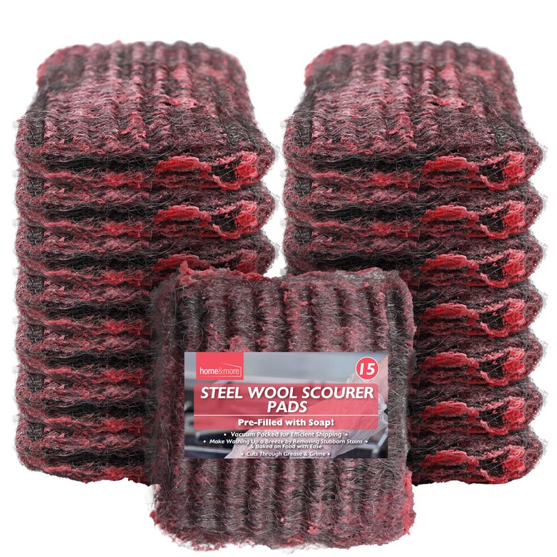 SOL وسادات فرك الصلب SOL 15 حزمة، وسادات فرك ثقيلة مملوءة بالصابون للأواني والمقالي والطباخات، متينة ومقاومة للصدأ، مع صابون مدمج لقطع الدهون والبقع، للاستخدام المتعدد في التنظيف