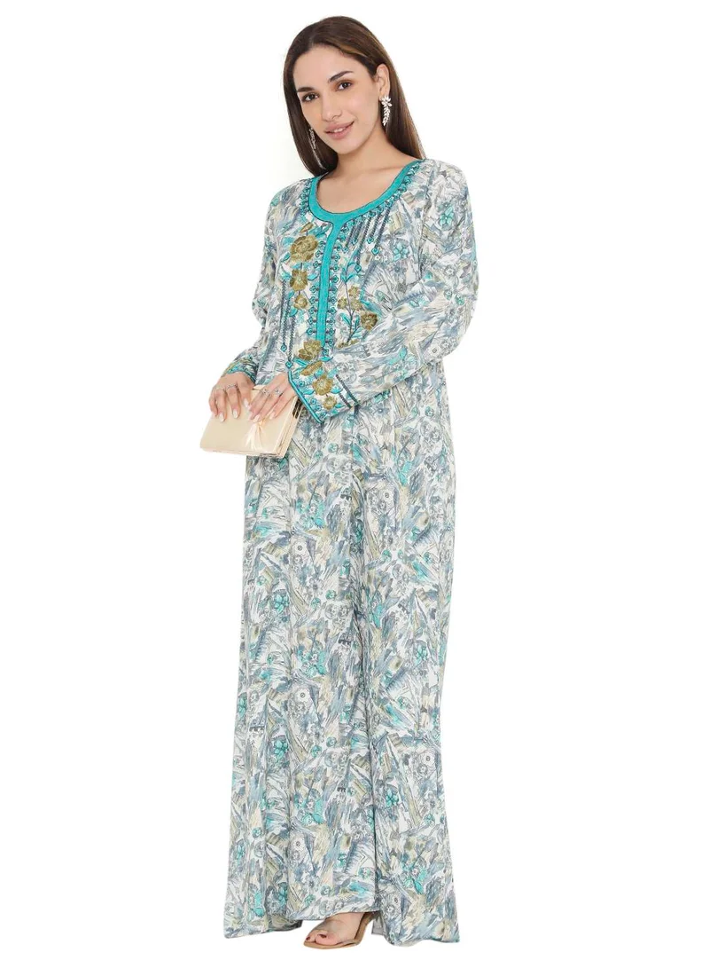 HANA & SARA HIGH QUALITY VISCOSE JALBIYA WITH MULTICOLOR THICK THREAD EMBROIDERY ARABIC KAFTAN JALABIYA DRESS