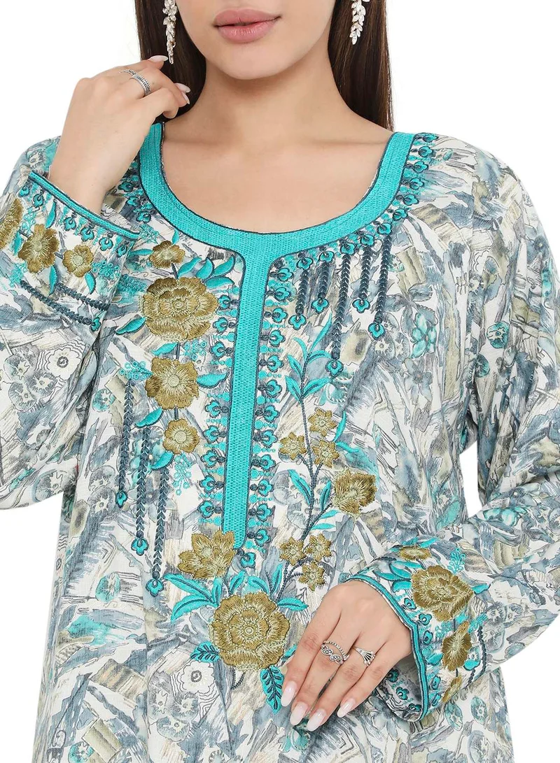 HANA & SARA HIGH QUALITY VISCOSE JALBIYA WITH MULTICOLOR THICK THREAD EMBROIDERY ARABIC KAFTAN JALABIYA DRESS