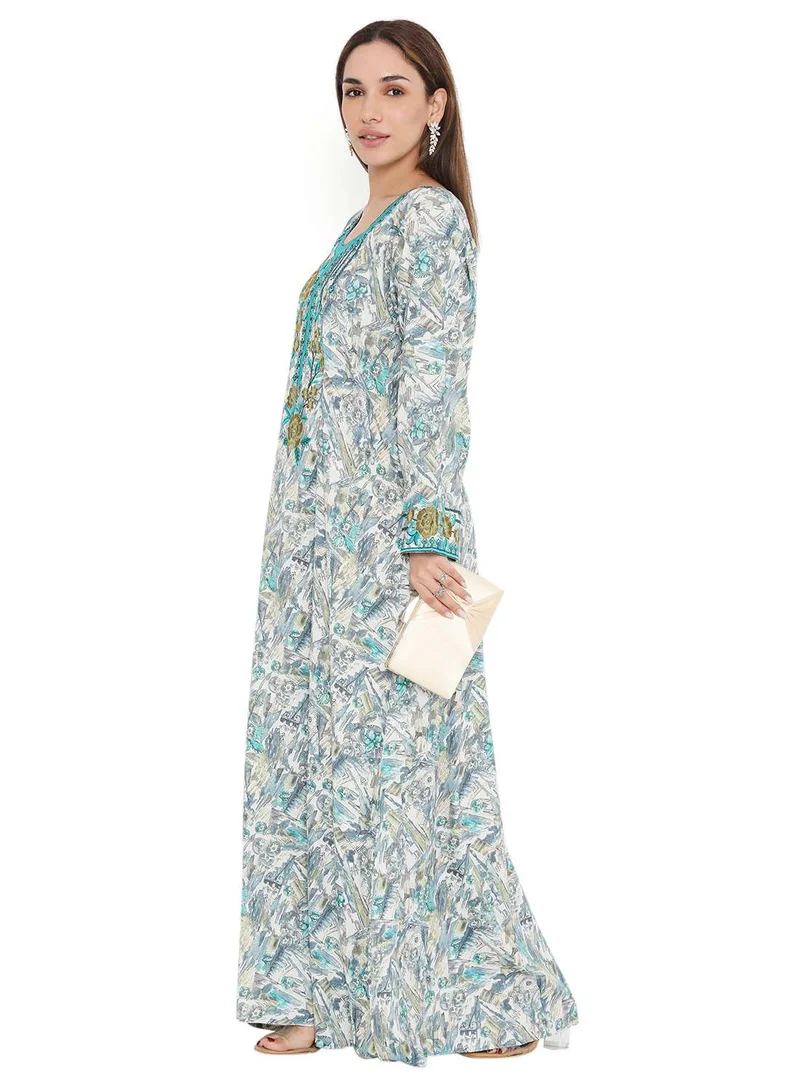 HANA & SARA HIGH QUALITY VISCOSE JALBIYA WITH MULTICOLOR THICK THREAD EMBROIDERY ARABIC KAFTAN JALABIYA DRESS