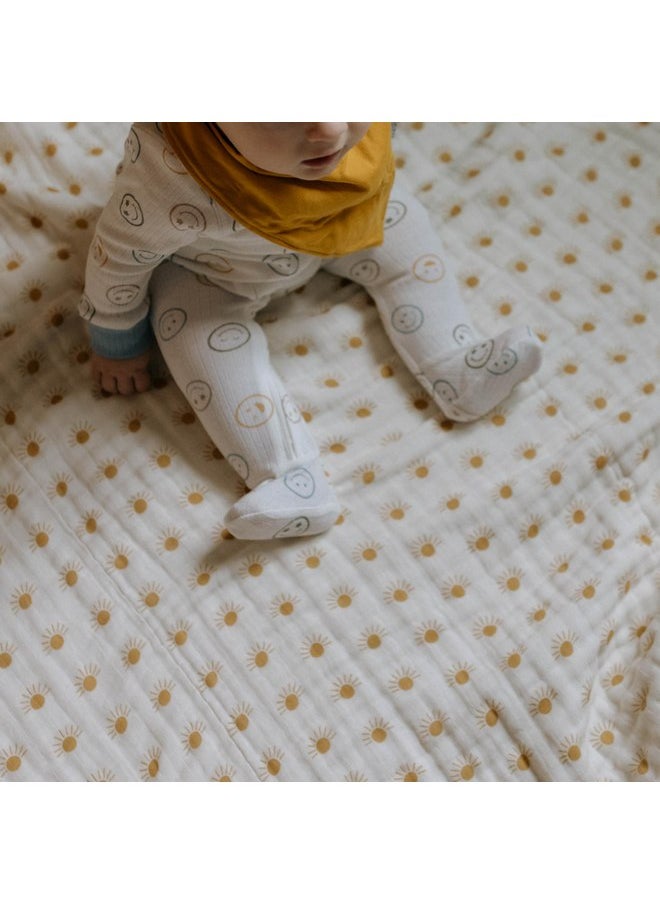 باركر بيبي كو - بطانية موسلين للأطفال من باركر - لحاف للأطفال الصغار من القطن الناعم بنسبة 100% وبطانية قماط للأطفال من موسلين | تصميم محايد للجنسين | بطانية استقبال قابلة للعكس مقاس 47 × 47 بوصة، مستلزمات الأطفال حديثي الولادة - أيام مشمسة - Image 1