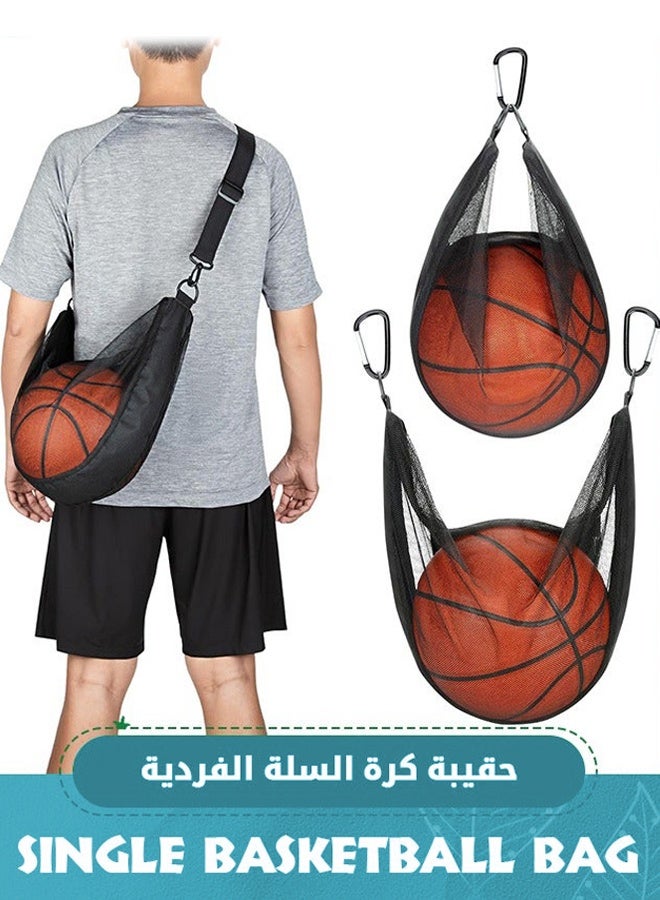 Single Ball Bag with Zipper Pocket Mesh Shoulder Bag with Buckle Clip Sport Equipment Storage Net for Carring Basketball Soccer Volleyball Rugby, Swim Beach Bag Gym Sports Crossbody Bag - Image 1